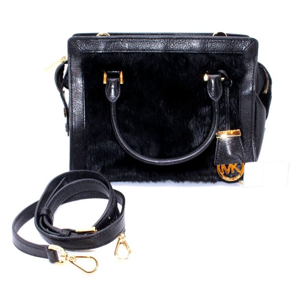 Michael Kors SATCHEL Rabbit Fur/ Calf Leather Shoulder Bag Purse - Picture 1 of 10